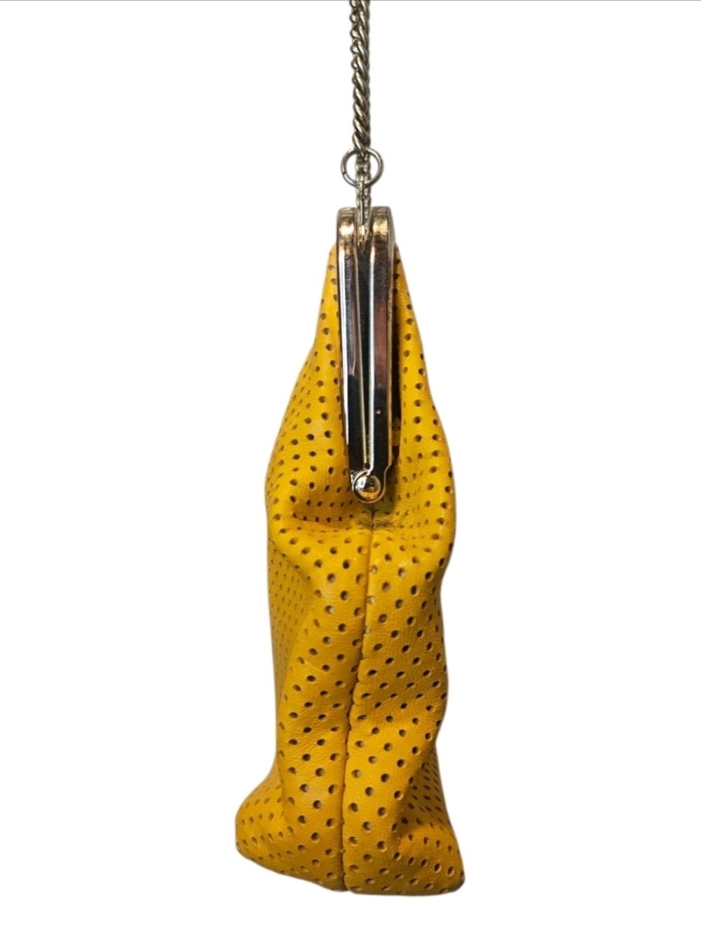 CLARE V | Yellow Perforated Leather Frame Bag Crossbody Shoulder Bag - Picture 4 of 8